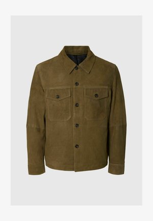 Selected, OVERSHIRT WILDLEDER - Leren jas - khaki
