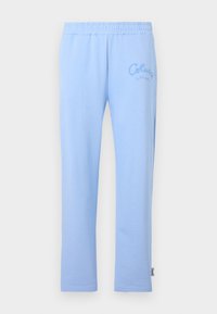 Light blue cotton sweatpants with elastic waistband. Features embroidered "Colucci" logo on the left side and straight leg design.