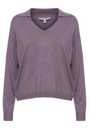 V-Ausschnitt Pullover aus weichem Lavendel, aus Strickmaterial, mit lockerer Passform und langen Ärmeln mit gerippten Bündchen.