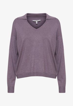 V-neck pullover sweater i blød lavendel, lavet af strikmateriale, med en afslappet pasform og lange ærmer med ribbede manchetter.