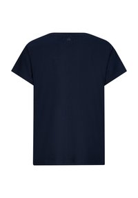 T-shirt a maniche corte blu navy in cotone, con collo rotondo e una semplice fantasia priva di motivi o dettagli visibili.