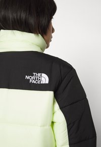 Bunda typu puffer s živou limetkovou zelenou dolnou časťou a čiernou hornou časťou. Obsahuje logo nášivku na zadnej strane. Mäkka, prešívaná textúra.