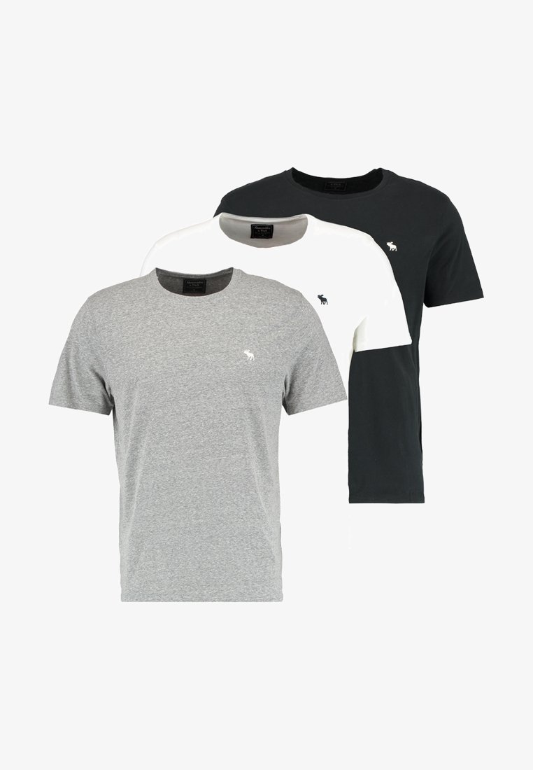 Abercrombie & Fitch 3 PACK - T-shirts - white/grey/black/hvit ...