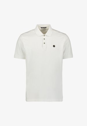 Witte polo shirt van katoen. Heeft een klassieke kraag, een knoopsluiting met drie knopen en een klein hexagonaal logo op de linkerborst.