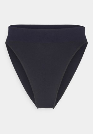 Black cotton blend bikini briefs with a wide elastic waistband, featuring a smooth, matte texture and classic cut design.