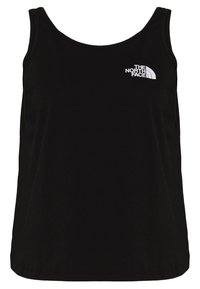 Débardeur noir sans manches avec le logo blanc "The North Face" sur la partie supérieure gauche de la poitrine.