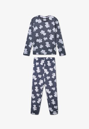 Set di pigiama in cotone con maglia a maniche lunghe e pantaloni. Grigio scuro con motivo di orsetti teddy rosa chiaro. Texture morbida e vita elasticizzata.