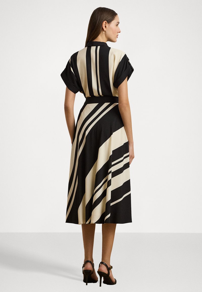 Lauren Ralph Lauren STRIPED BELTED CREPE DRESS - Day dress -  cream/black/beige - Zalando