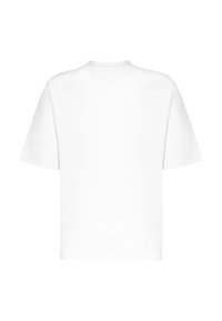 Weißes Kurzarm-T-Shirt mit rundem Halsausschnitt. Weicher Stoff, lässige Passform und keine sichtbaren Muster oder Akzente auf der Rückseite.