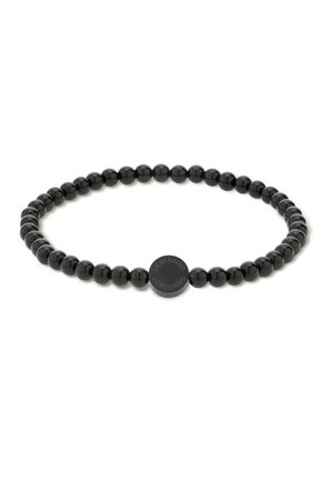 Black beaded bracelet with a round black charm featuring the engraved brand name "Liebeskind" on a white background.