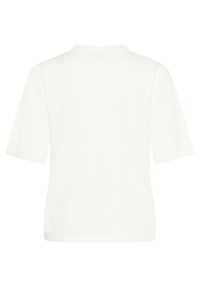 Pull en tricot blanc, à manches courtes, col rond, texture lisse, sans détails ni motifs visibles. Ourlet droit en bas.