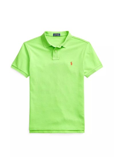 Polo shirt verde lime con colletto classico e maniche corte, con un piccolo logo sul petto. Stile semplice e casual.
