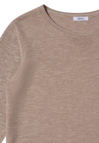 Maglione beige chiaro con collo rotondo, realizzato in tessuto morbido e strutturato con un leggero motivo melange, etichettato "CECIL."