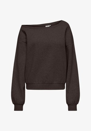 Sweat-shirt marron foncé à manches longues et épaules dénudées, avec poignets et ourlet côtelés, coupe décontractée, en tissu doux.