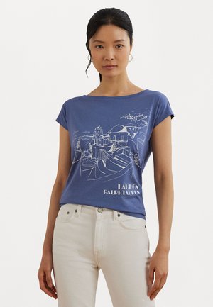 Cotton Blend Jersey Graphic T-Shirt - Print T-shirt - capri blue