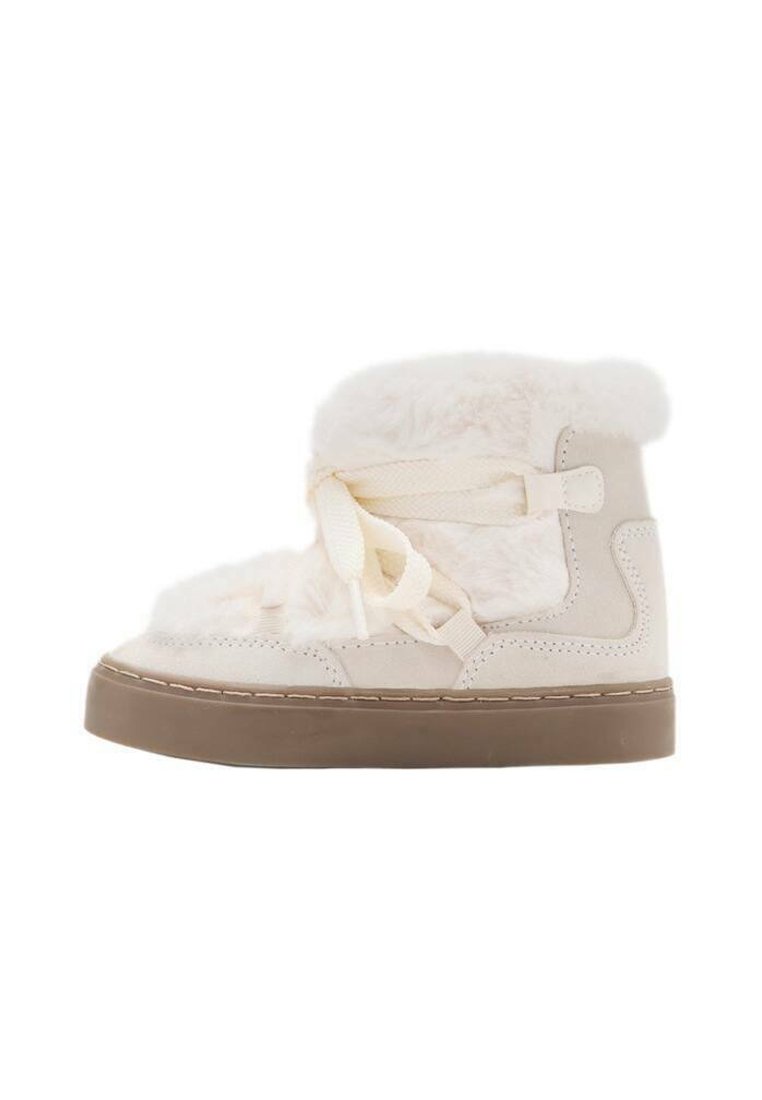 Čizmice u boji kremene imaju mekanu vanjsku površinu od umjetnog krzna, ravni gumeni potplat i dekorativne vezice za čvrsto prianjanje.