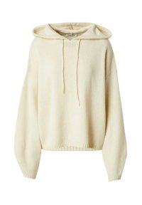 Cremfarbener Hoodie aus weichem Strickmaterial. Mit Kordelzug, oversize Schnitt und geripptem Saum sowie Bündchen für zusätzlichen Textur.
