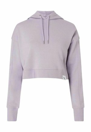 Felpa corta in lavanda realizzata in tessuto morbido, con tasca kangaroo frontale, cappuccio con coulisse e polsini a costine. Dettaglio logo minimalista.