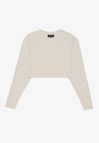 Top cropped beige chiaro a maniche lunghe con texture a costine e collo rotondo. Presenta una vestibilità comoda e cuciture rifinite. Etichetta del marchio sul collo.