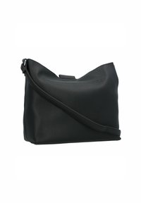 Schwarze Lederhandtasche mit strukturiertem Oberflächen, lässigem Design und einem verstellbaren Schulterriemen. Sie verfügt über einen Reißverschlussverschluss und einen minimalistischen Look.