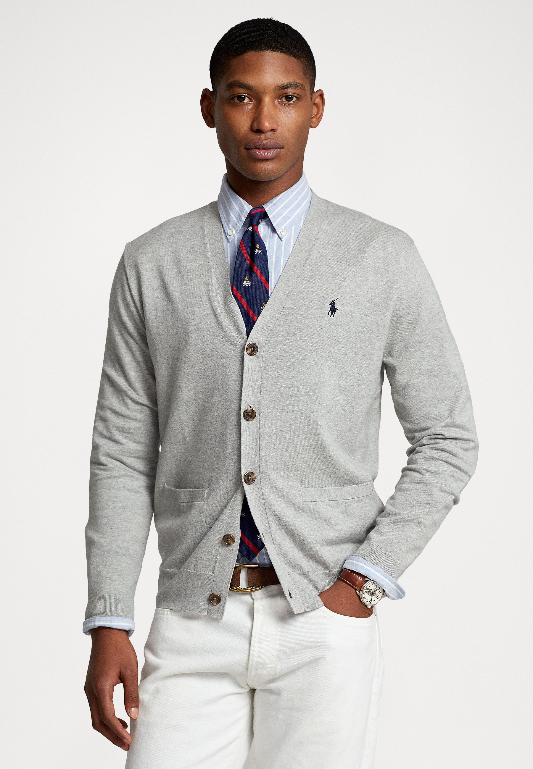 Polo Ralph Lauren COTTON V-NECK CARDIGAN - Gilet - andover heather/gris -  ZALANDO.FR