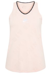 Light pink Nike tank top with a black trim and Dri-FIT technology, featuring a subtle all-over "NIKE AIR" pattern and reflective logo.