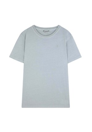 Lichtgrijs t-shirt met korte mouwen en een ronde hals, gemaakt van katoen, met een minimalistisch ontwerp en een klein logo op de borst.
