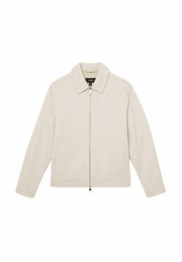 Beige zip-up jakke lavet af tekstureret stof, med krave, to forlommer og lige skæring.
