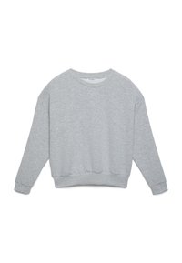 Felpa grigia in tessuto morbido, con scollo rotondo, maniche lunghe e polsini e orlo a costine, dal fit morbido.