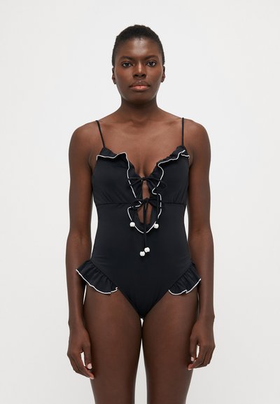Sea CAMILLE RUFFLE PURL TIE FRONT ONE PIECE - Costum de baie - black