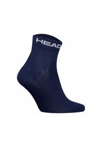 Marine ankelstrømpe lavet af blødt, strækbart materiale. Har en ribbet kant med "HEAD" logo i hvid. Strømlinet form, let tekstur.