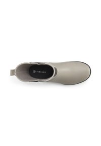 Gray rubber ankle boot with a smooth finish, rounded toe, and back pull tab. The interior features a black cushioned insole.