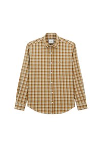 Chemise à manches longues avec un motif à carreaux brun et crème. Dotée d'un col classique, d'une ouverture à boutons à l'avant et d'une poche poitrine unique. Matériau en coton.