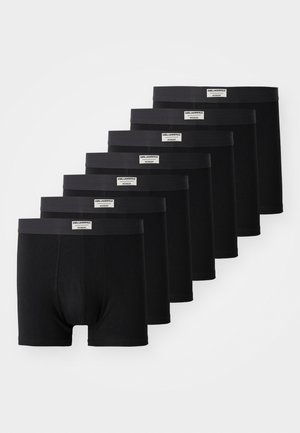 Set of six black boxer shorts, made from stretchy fabric, featuring a smooth waistband with "KARL LAGERFELD MONDAY" branding on each pair.