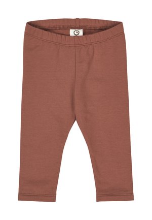 Braune Baumwoll leggings mit weichem Stoff, elastischem Bund und ohne sichtbare Muster oder Beschläge, designed für Komfort und Bewegungsfreiheit.