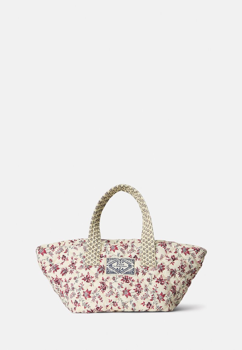 Polo Ralph Lauren QUILTED FLORAL COTTON SMALL TOTE - Soma ar siksnu pāri ķermenim - cream/red multi