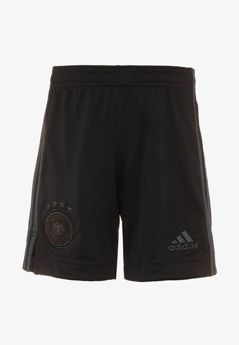 Pantalones cortos deportivos negros hechos de material liviano. Presentan una cinturilla elástica, acentos grises y un logo texturizado con estrellas en el lateral.