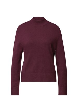 Pull à col roulé bordeaux en tissu tricoté doux, doté d'un col et de poignets côtelés, avec une coupe décontractée et une couleur unie.