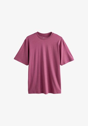 T-shirt à manches courtes de couleur framboise unie, fabriqué en coton doux, featuring un col rond et une coupe décontractée avec une texture lisse.