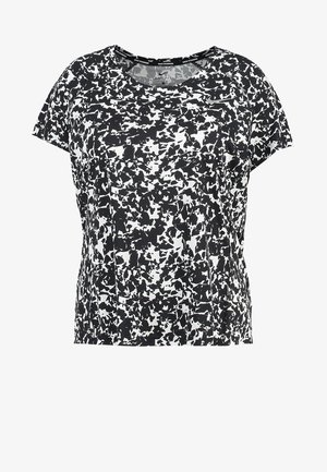 T-shirt de sport à motifs noir et blanc, à manches courtes, col rond, coupe décontractée, fabriqué en tissu évacuant l'humidité, surface texturée.