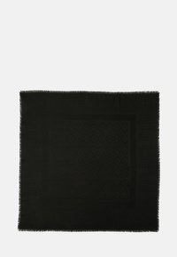 Mustaparta, jossa on hapsureunat, hienovarainen sävykuvio ja sileä pinta. Neliömuotoinen, sopii erilaisiin tyyli vaihtoehtoihin.