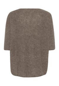 Hnědý, oversized pletený svetr s volným střihem, krátkými rukávy a texturovaným povrchem. Bezšvový design bez viditelných zapínání.