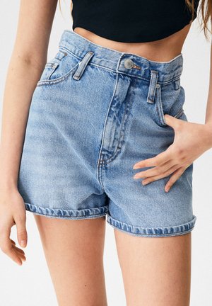 HIGH WAIST PAPERBAG - Jeansshort - stone blue denim