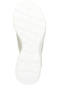 Semelle en caoutchouc texturé blanc avec motif de traction visible, support de voûte plantaire intégré et tige en mesh beige pour une meilleure respirabilité.