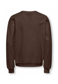 Sweat-shirt marron uni à manches longues avec poignets, ourlet et col rond côtelés, montré de dos sur fond blanc.