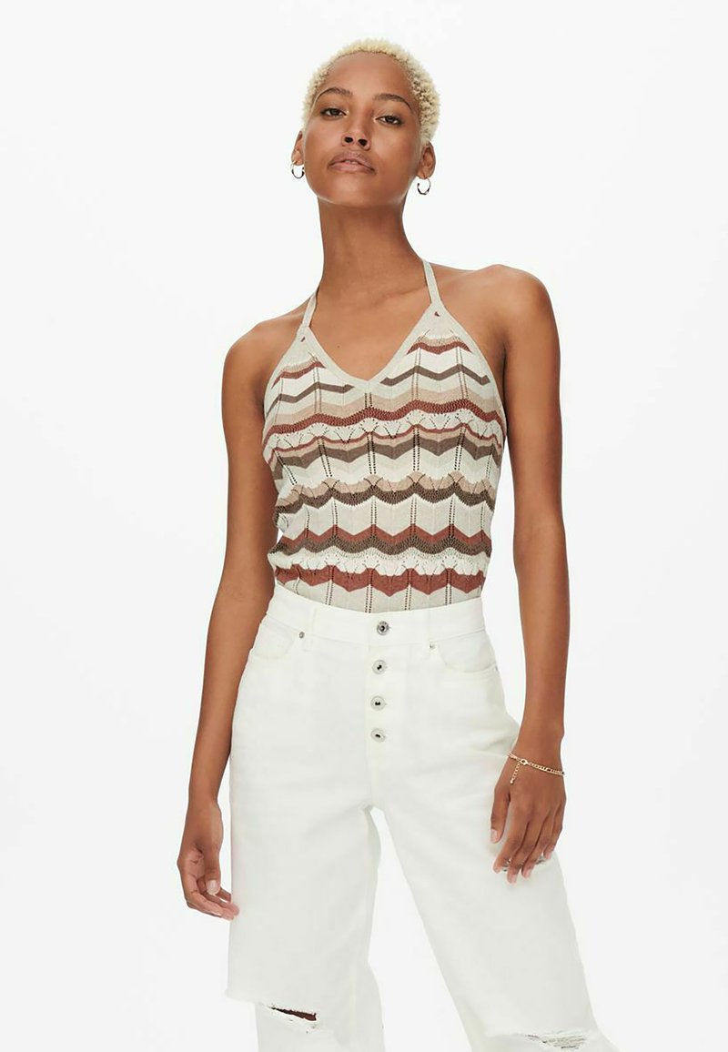 Ana V Neck Sequine Top Pumice Stone Detail