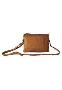 Borsa a tracolla in pelle marrone con finitura testurizzata, forma rettangolare, chiusura con zip e tracolla staccabile per un uso versatile.
