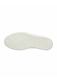 Weiße Gummisohle mit strukturiertem Oberflächenmuster aus hexagonalen und runden Formen für besseren Grip, einheitlichem Design und abgerundeten Kanten.