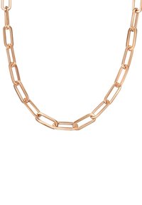 Rosen-guldkæde med forlængede led i en poleret finish, med skiftende ovale og rektangulære former.