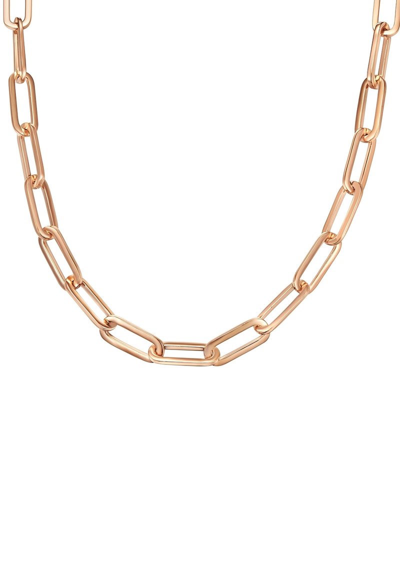 Rosen-guldkæde med forlængede led i en poleret finish, med skiftende ovale og rektangulære former.